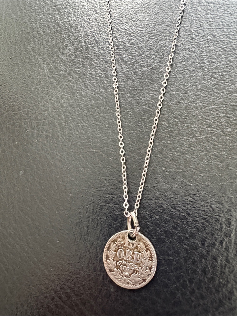 Silver Swedish 10 Ore 1859-1872 Pendant King Carl XVS And Chain